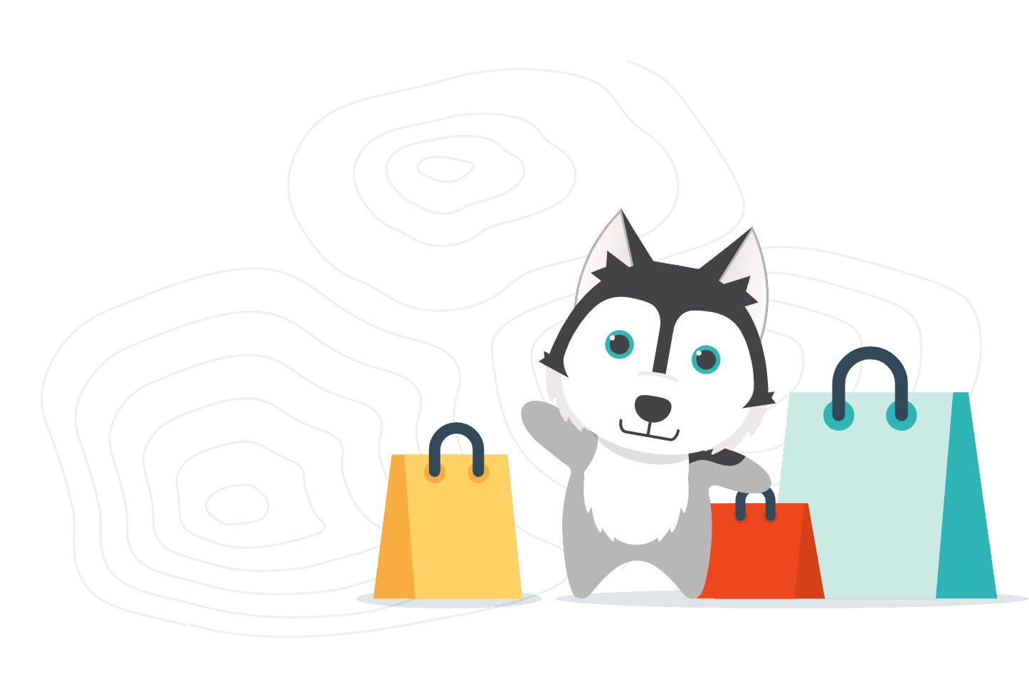 Dog with shopping bags