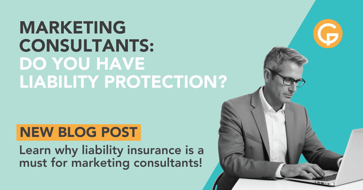 A man using a laptop reading about marketing consultant insurance